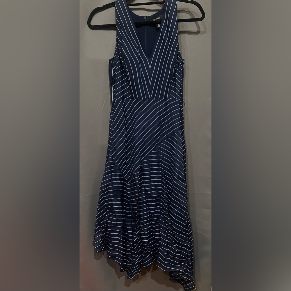 White House Black Market Navy Striped Assymetrical Dress